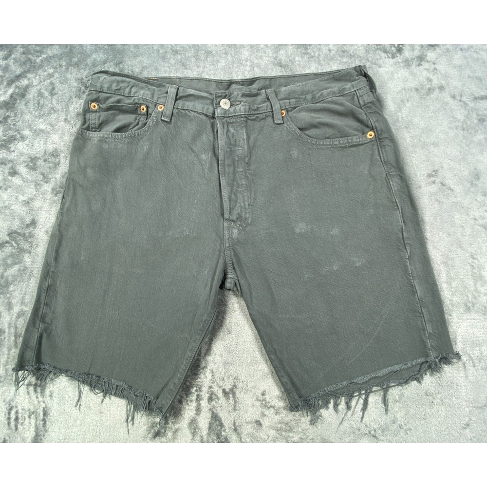 Levi's 501 Cutoff Jean Shorts Mens 34 Green Button Fly Stretch Denim Raw Hem